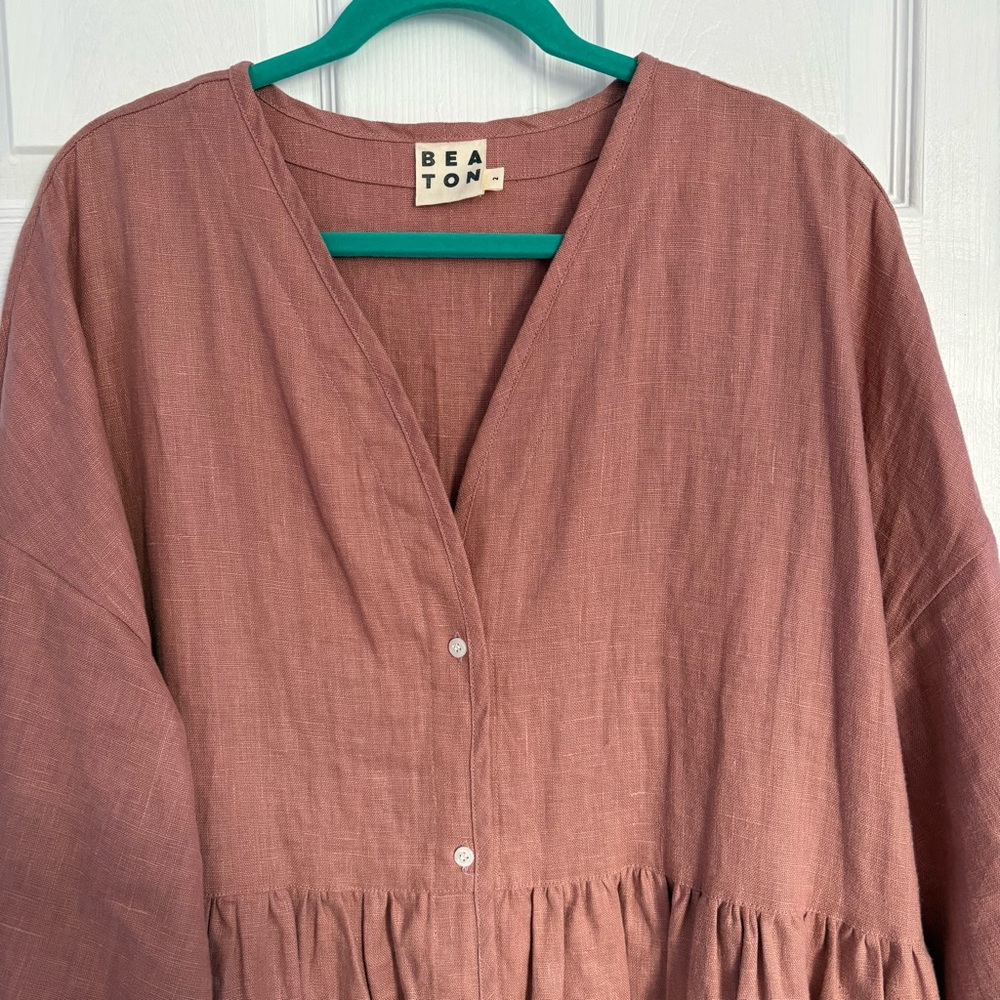 Rose Colored Beaton Linen Dress 2X - Picture 3 of 5